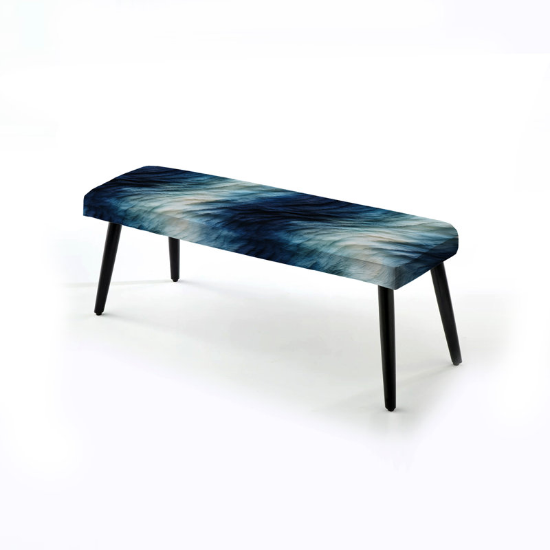Blue And White Shibori Marble Ink - Marble Upholstered Black Bench