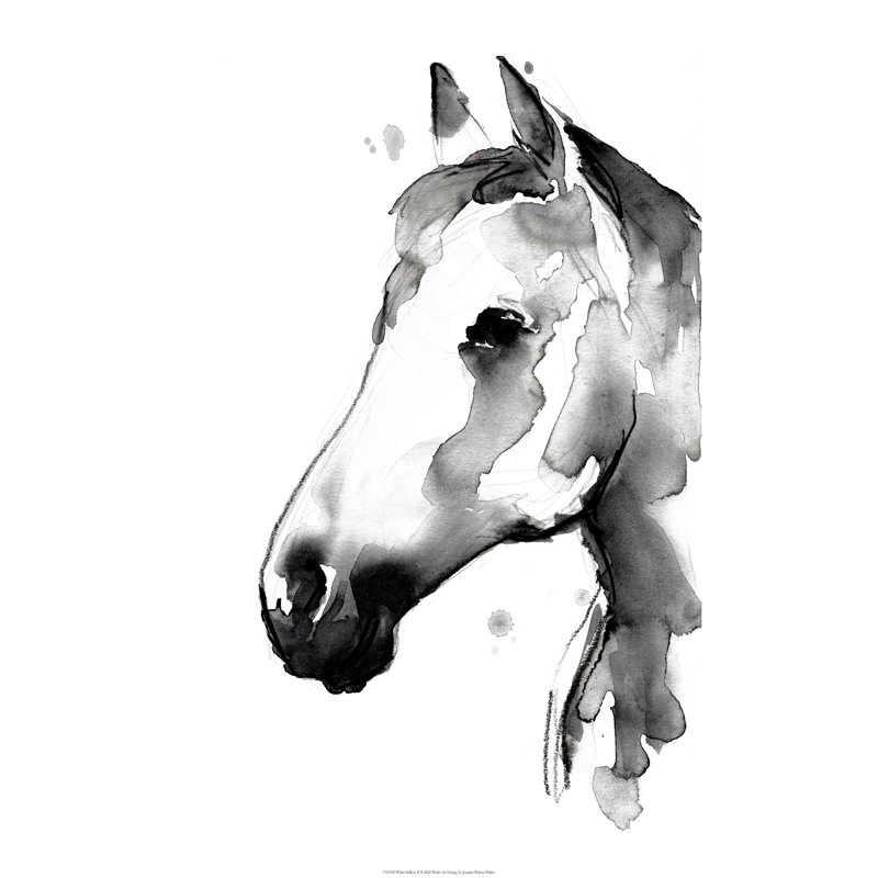 White Stallion II - Painting, 122 cm H x 81 cm W, Black Floater Framed