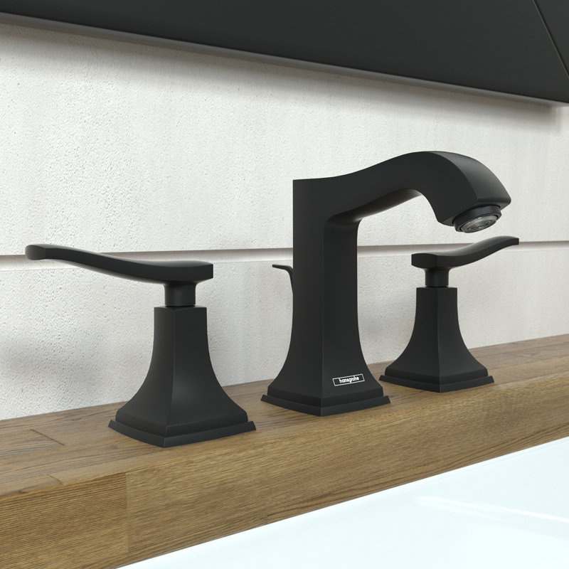 Metropol Classic Widespread Bathroom Faucet with Drain Assembly, Lever Handle, Matte Black