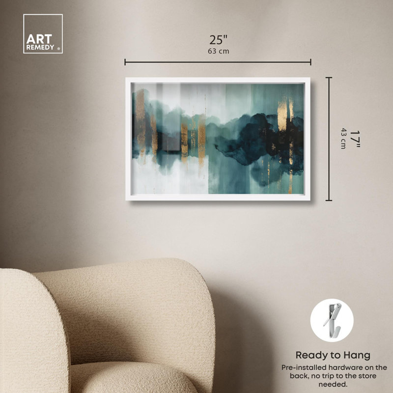 «Teal Fog III» par Art Remedy, H 17 po x l 25 po, Blanc