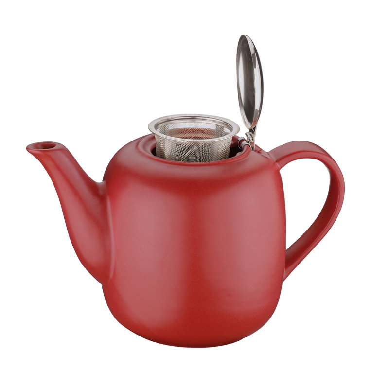 Red Ceramic Teapot with Stainless Steel Infuser, 50oz