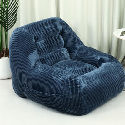 Canapé en velours côtelé bleu, confortable et sans assemblage, pour dortoir, chambre à coucher et salon, dossier ergonomique, largeur de 37,73 po, profondeur de 33,36 po, hauteur de 27,89 po, fausse fourrure douce de 30,75 lb, idéal