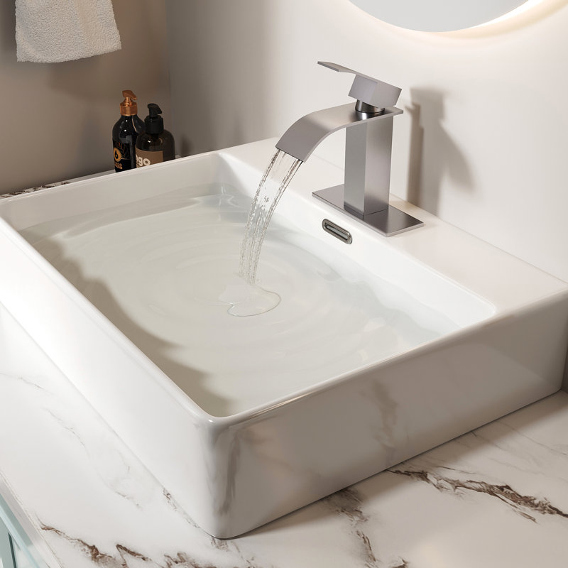 Robinet de lavabo de salle de bain 6 po, nickel brossé, fixation sur le comptoir, poignée simple, acier inoxydable 304 robuste de 6 po à fixation sur le comptoir, pour salles de bain délicates
