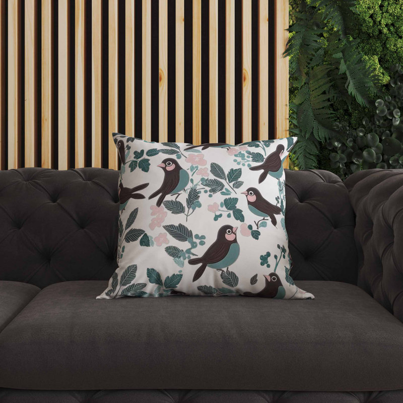 Coussin intérieur / extérieur Sweet Tweets, Vert/rose, Carré 26 po