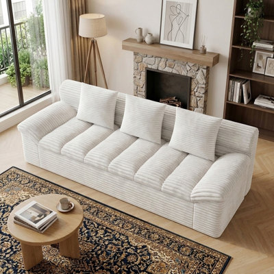 Canapé 2 places sans dossier avec assise profonde pour salon, canapé 3 places avec 3 coussins et poches latérales pour chambre, bureau, aucun assemblage requis, blanc