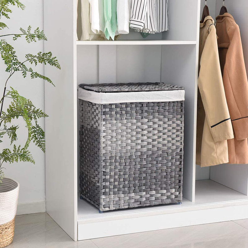 Panier à linge doublé en coton robuste, Gris/beige, Petit (23,6 po x 15,8 po x 11,8 po)