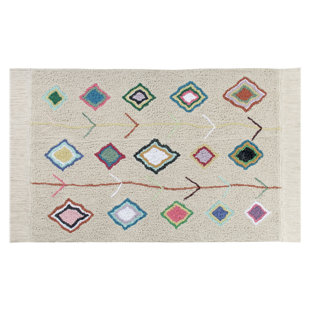 Handgefertigter Teppich Kaarol aus Baumwolle in Naturbelassen