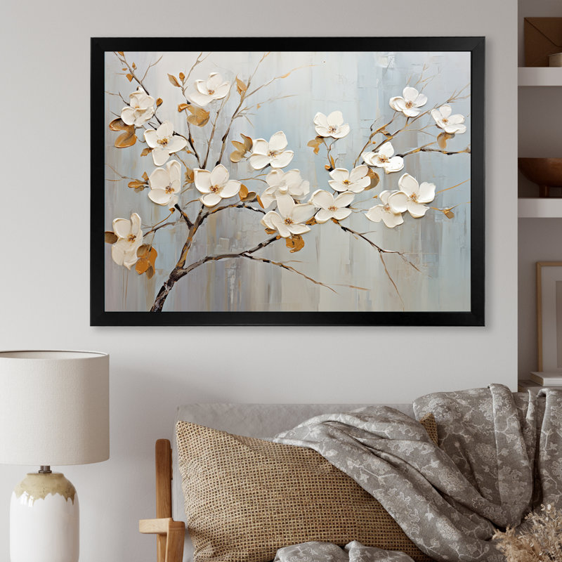 Paix blanche et grise blanche - reproduction sur toile, Cadre d'angle fermé noir, H 34 po x l 44 po x P 1,5 po