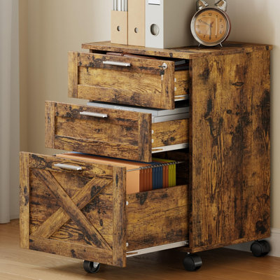 Classeur à 3 tiroirs avec serrure, classeur mobile sous le bureau pour le bureau à domicile, rangement en bois pour documents de format lettre / a4 / légal