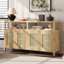 Buffet de style bohémien avec tablettes réglables à 3 positions, portes en rotin tissé à la main et tablettes ouvertes, conception sans poignée-1348161500