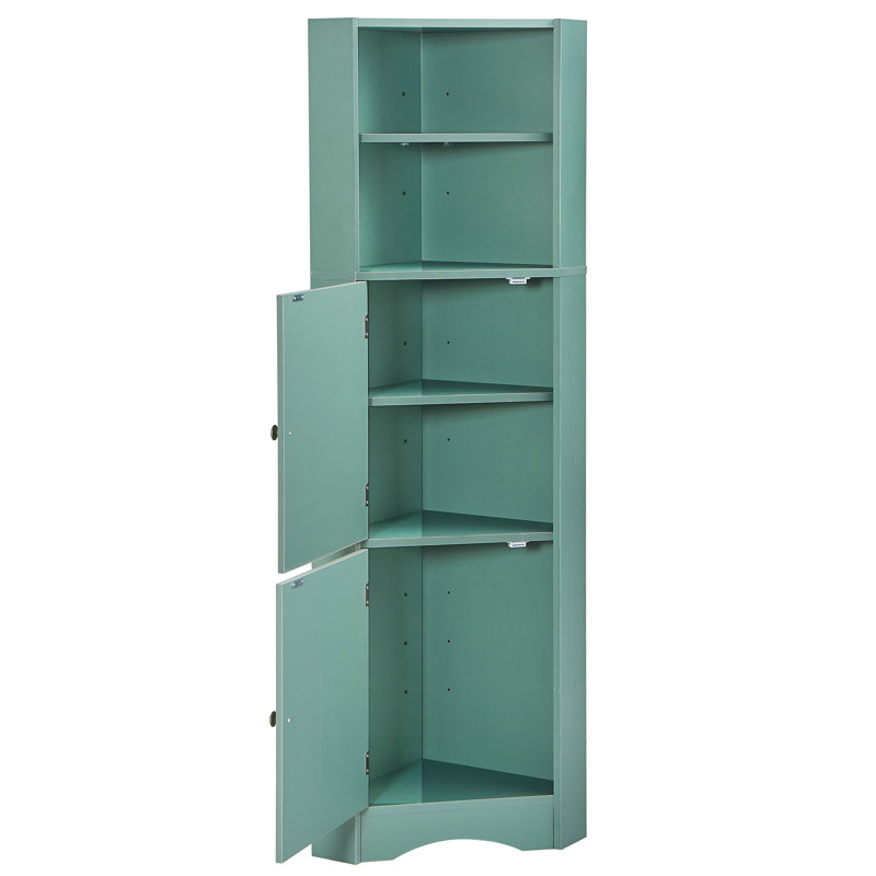 Grande armoire de coin pour salle de bain, armoire de rangement autoportante avec portes et tablettes réglables, panneau de fibres à densité moyenne, rangement pour salle de bain