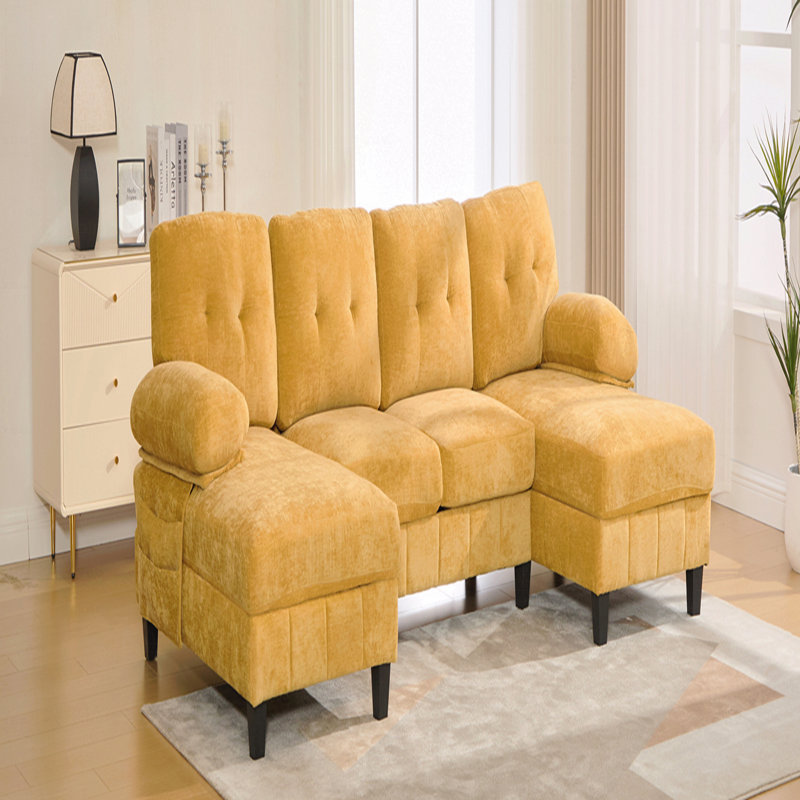 Basic Sectional Sofa, U-Shaped  Sofa 103.5" Chenille Fabric Couch With Dual Chaise Lounges, Storage Pockets And Armrest Throw Pillows