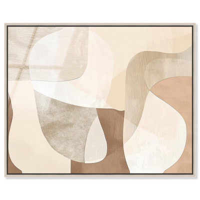«Perfect Tan Shapes» encadré abstrait en verre acrylique encadré par Art Remedy, cadre argenté, 36 x 30