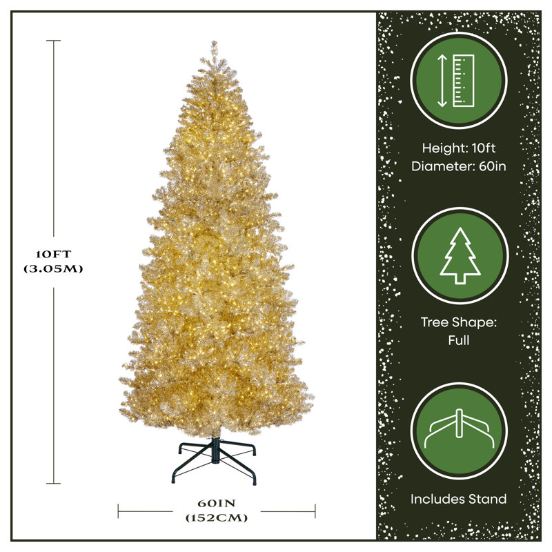 Yellow Fir Flocked/Frosted Christmas Tree with LED Lights, 10 Ft