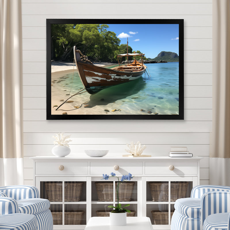 Kradis Coastal Cradle Tranquil Waters - Art mural plage, Cadre d'angle fermé noir, H 12 po x l 20 po x P 1 po