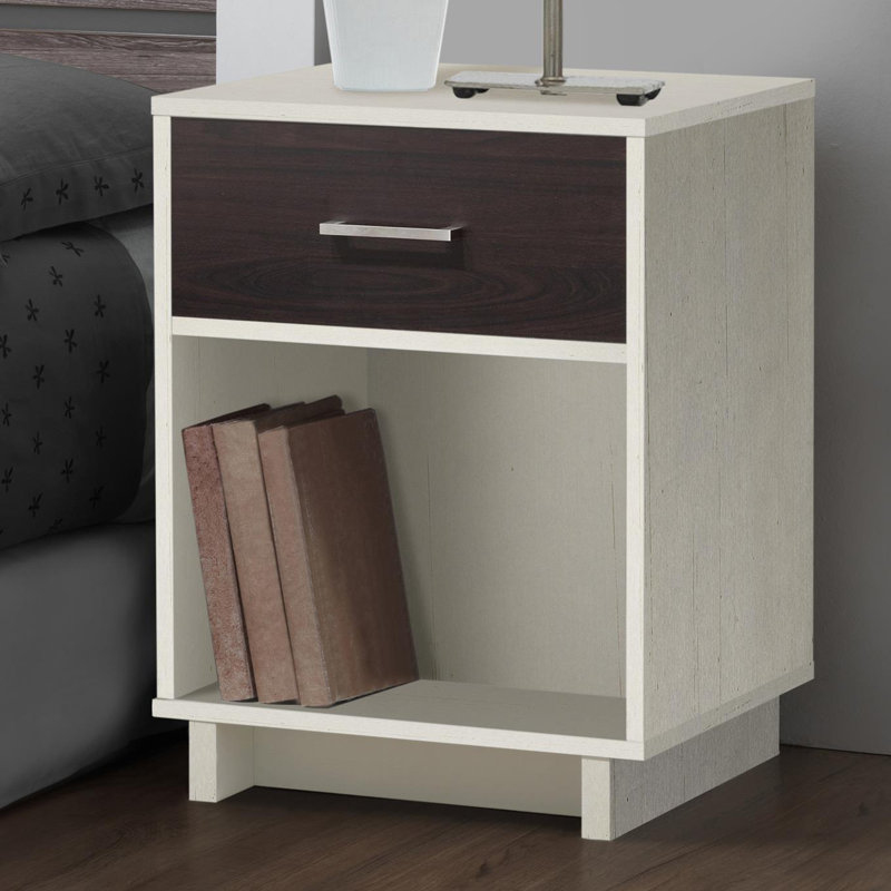 Edgemoore 1 Drawer Bedside Table, Vintage White/Espresso