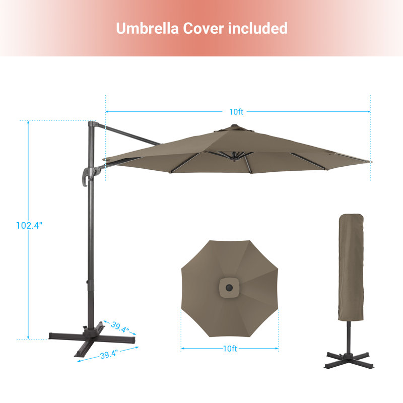 Parasol en porte-à-faux 120 po, Taupe