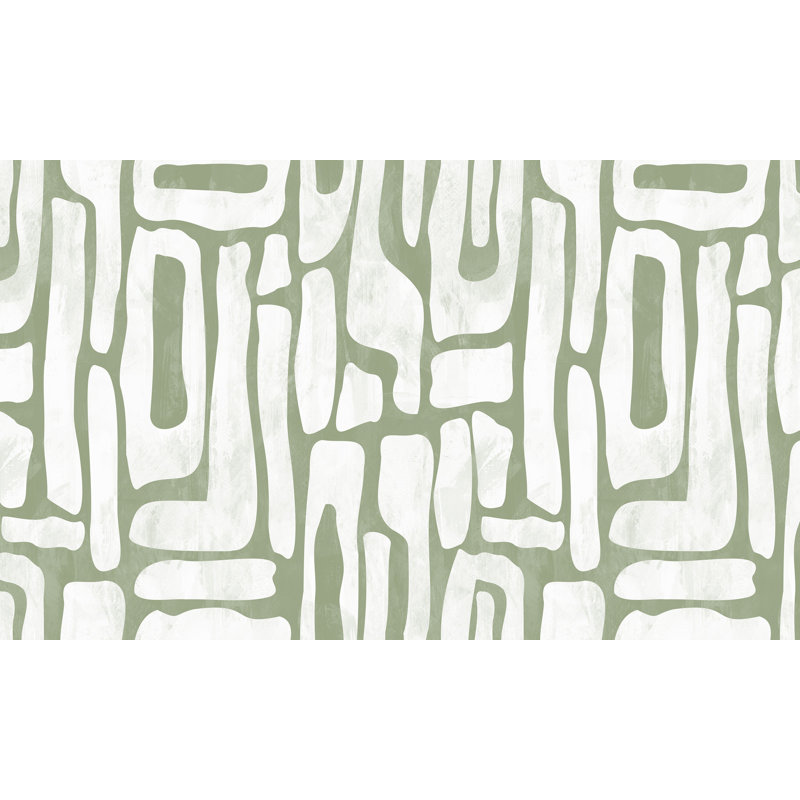 Murale abstraite pelez et collez Lamek - formes terreuses vert sauge, L 96 po x l 150 po