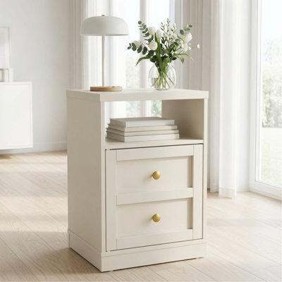 Table de chevet moderne en bois beige avec porte et tablette de 15,7 pouces de largeur et 2 tiroirs