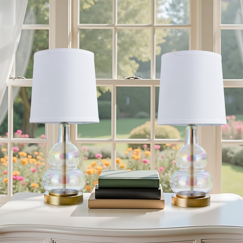 17.5 Inch Gradient Glass Table Lamp Set, White