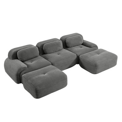 Anwen 5-Piece Modular Corduroy Sectional With 2 Ottomans, 32D High-Resilience Sponge Sofa For Living Room