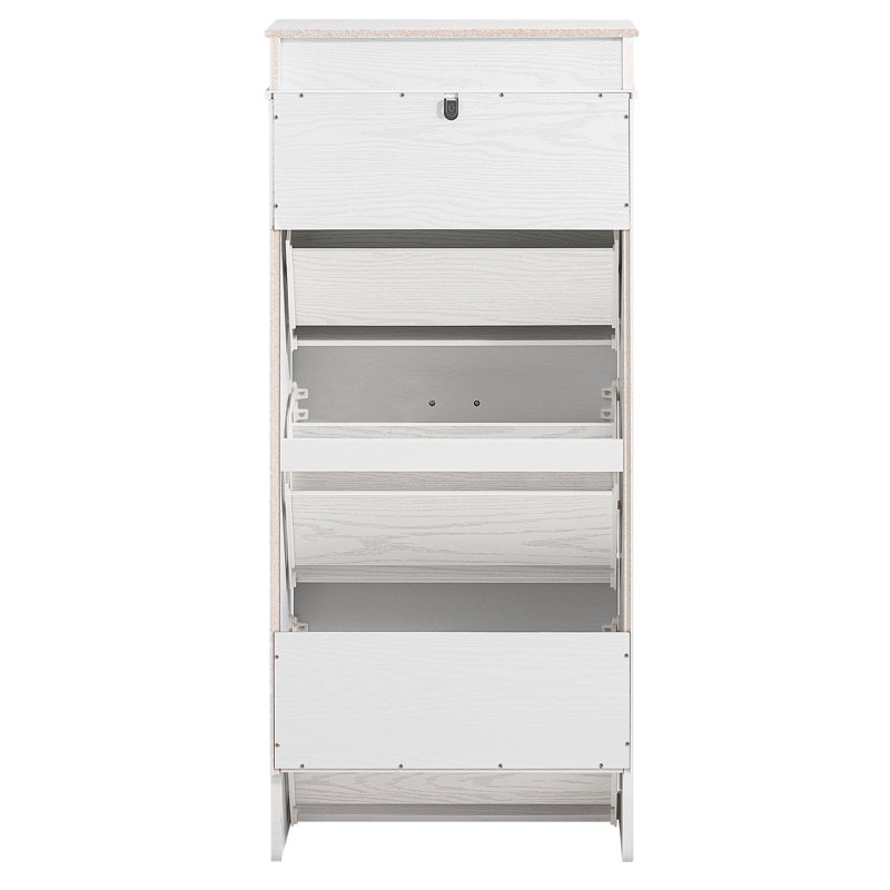 Moriah 12 Pair Shoe Storage Cabinet, White Vintage Wood Grain Effect/Black