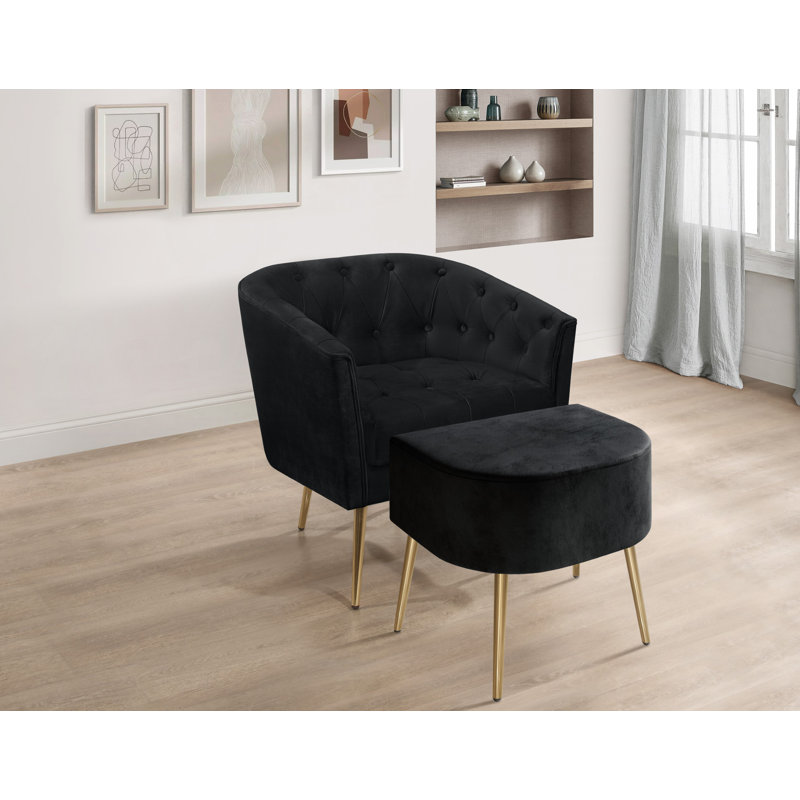 Fauteuil et repose-pieds Wynnwood, Velours noir