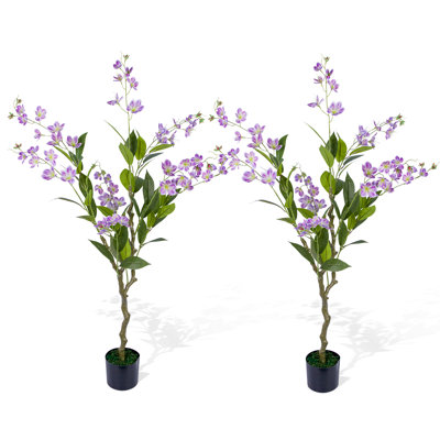 Artificial Jasmine Tree Set of 2,55 In Faux Jasmine Plant with Realistic Leaves and Blooms,Potted Fake Floral Tree for Indoor and Outdoor Decor