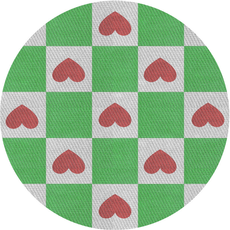Tapis vert/rouge à motifs, Rond 5 pi