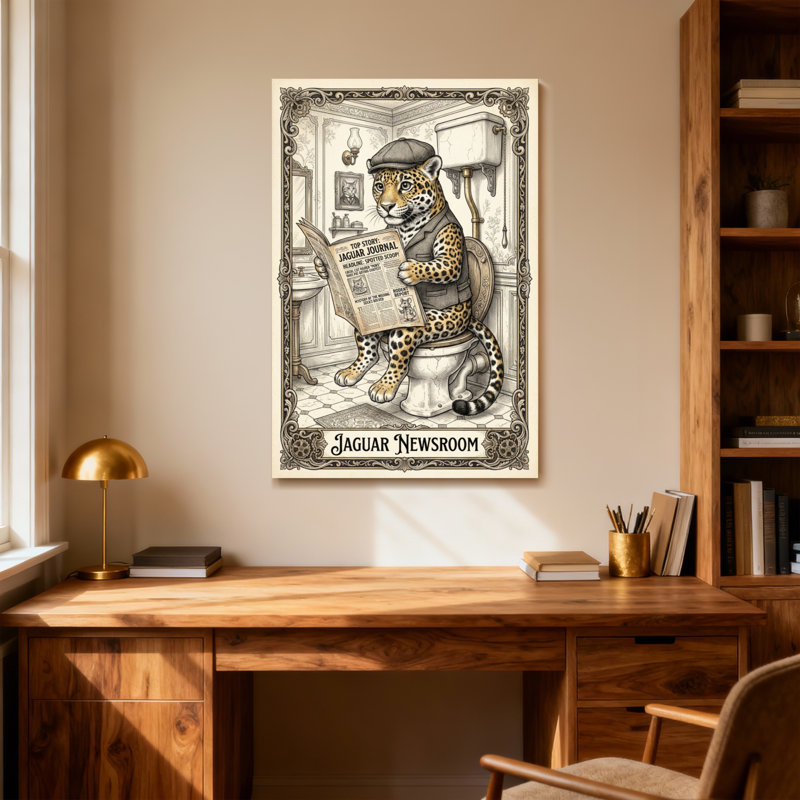 Bath & Laundry Jaguar lisant un journal sur une toilette, H 18 po x l 12 po