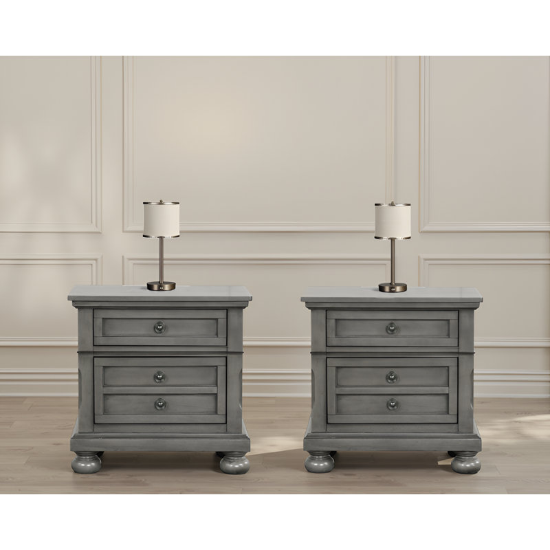 Ensemble de 2 tables de chevet blanches Mielec, Ensemble de 2, Gray.