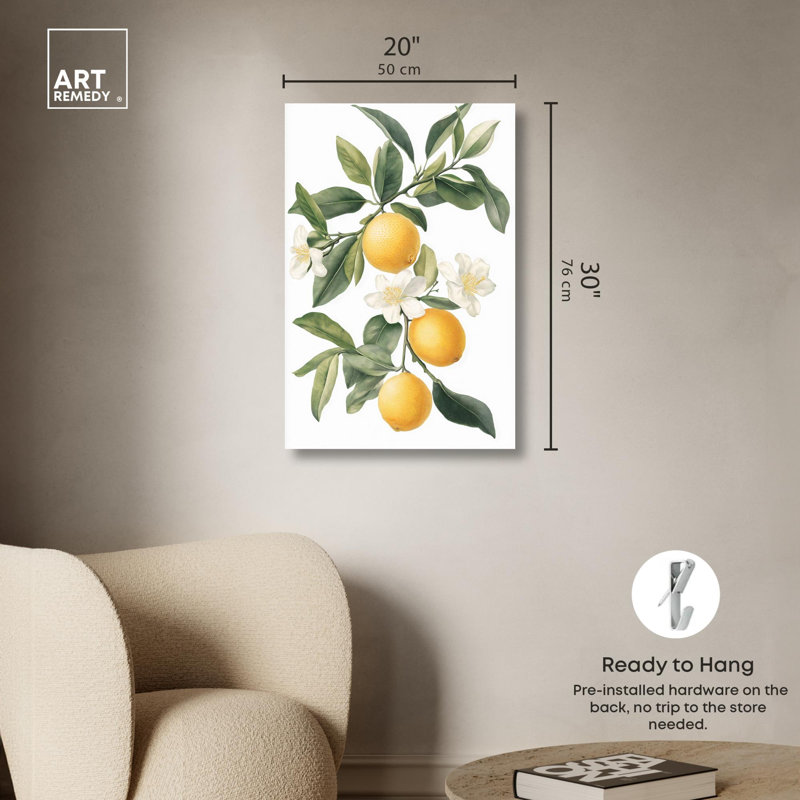 «Lemon and Leaf Fusion II», reproductions sur toile par Art Remedy, H 30 po x l 20 po, Toile tendue