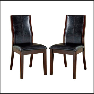 Ensemble de 2 chaises d'appoint de salle à manger transitionnelles, dossier incurvé unique et siège rembourré en similicuir espresso pour plus de confort et de style