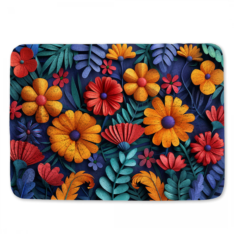 Papier fleuri tapis de bain floral, L 24 po x l 17 po