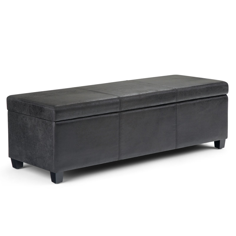 Banc rembourré avec rangement en mousse à haute densité de 48 po Avalon, Similicuir noir vieilli