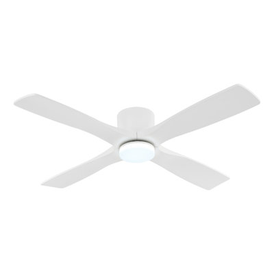 48 In. 4 Solid Wood Blades Indoor Flush Mount Ceiling Fan With Light Kit And Remote