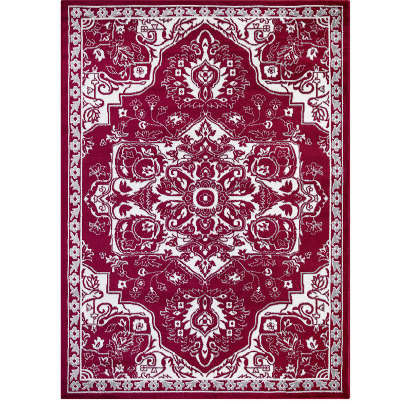 Emmali rouge marocain sans médaillon rouge, Rectangle 5 pi 3 po x 7 pi 3 po