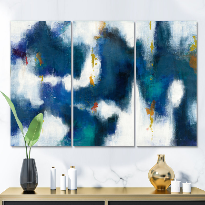 " Blue Glam Texture II " 3 - Pieces Painting Print, 28" H x 36" W x 1" D