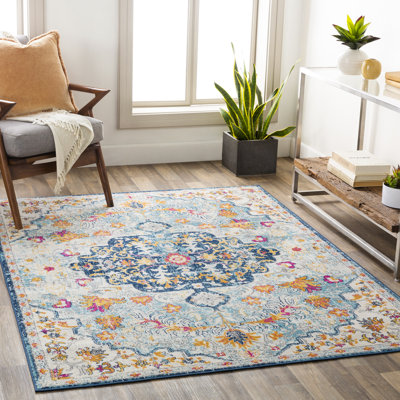 Fleeman Floral Sky Blue/Saffron Area Rug