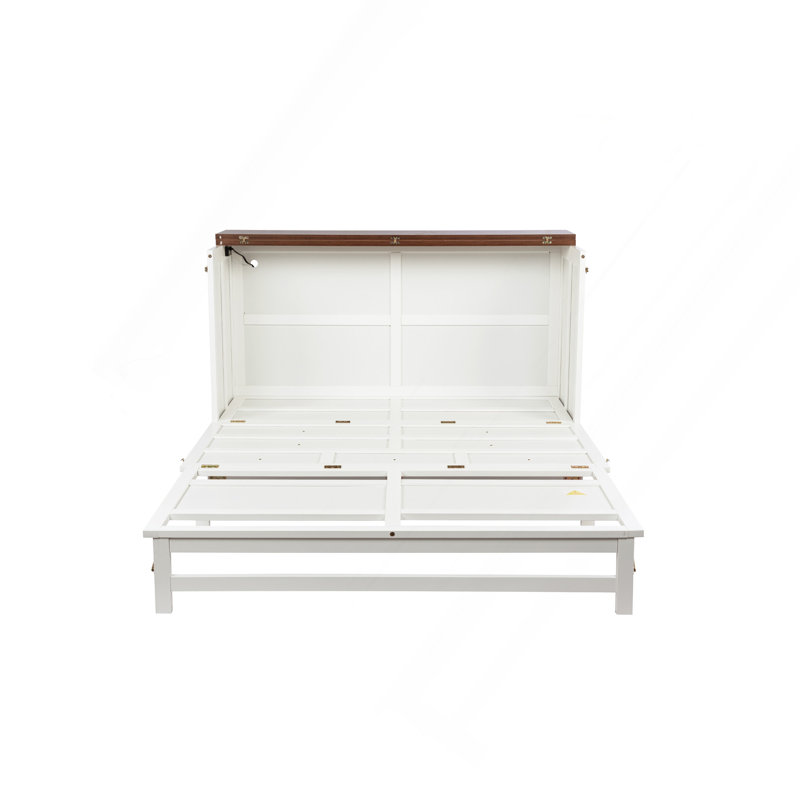 Armoire pour grand lit escamotable Murphy avec tiroir de rangement et station de charge, port USB, cadre de lit escamotable en pin massif pour bureau à domicile, studio ou chambre d'amis