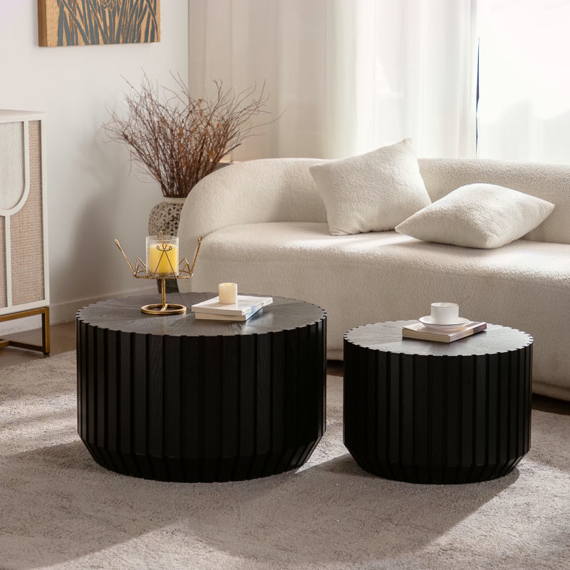 Ensemble de 2 tables basses cannelées noires