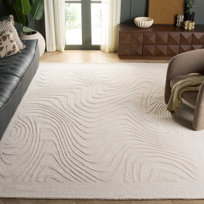Ebony Hand Tufted Wool Pile Abstract Indoor Rug, Rectangle 8' x 10'