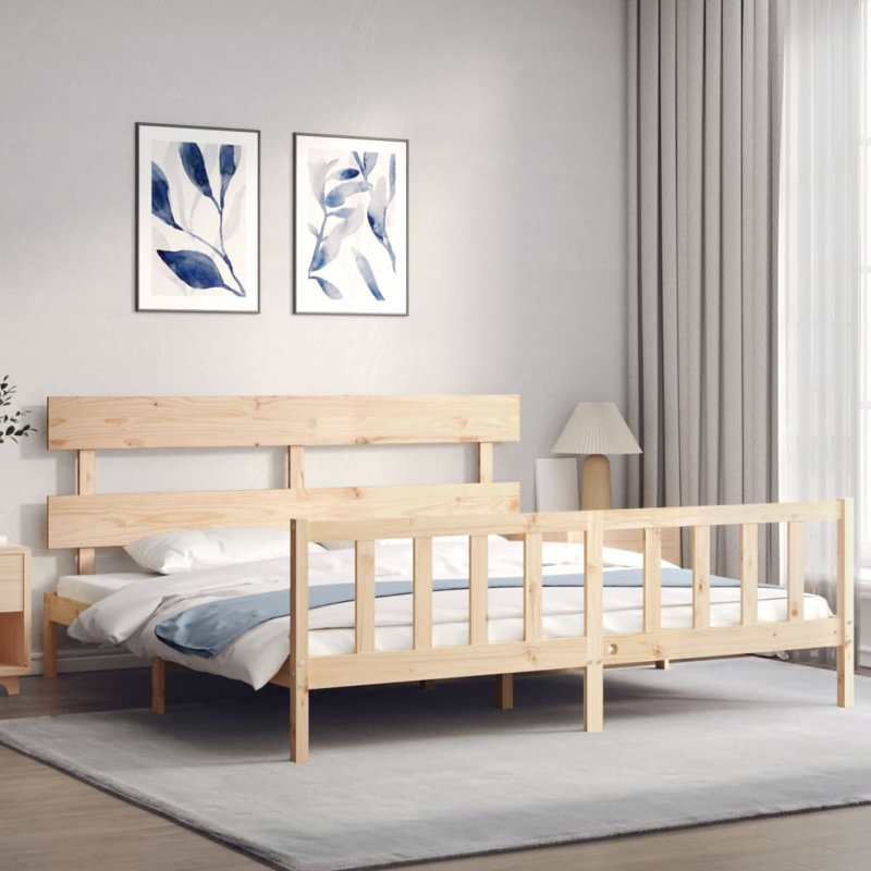 Bed Frame with Headboard, Brown, Super King (6')