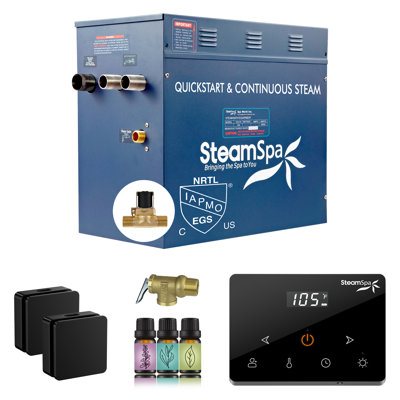 Oasis Series 10.5KW Steam Bath Generator With Continuous Steam Fully Wireless Control And Auto-Drain In Matte Black