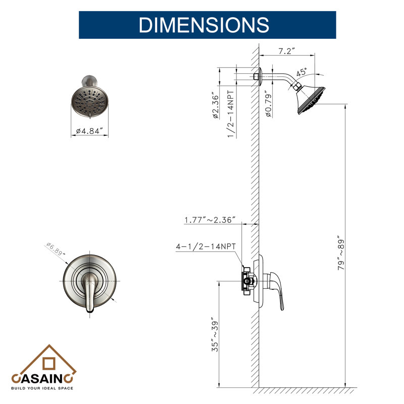 Robinet de douche avec valve brute, Nickel brossé