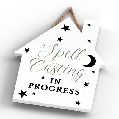 Witch Spell Casting Wooden House Plaque