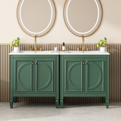 Ensemble de meuble-lavabo en bois massif Eshin