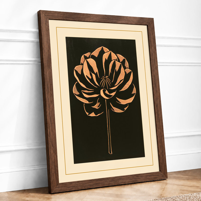 Gilded Lotus Botanical - Framed Print, A2 - 59.4 x 42.0 cm, Walnut
