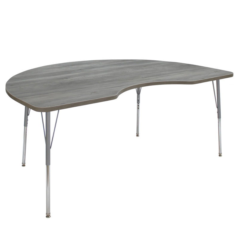 Table d'activité avec pieds réglables La Madera, Noir, Bois gris clair / argent, Roulement pivotant standard