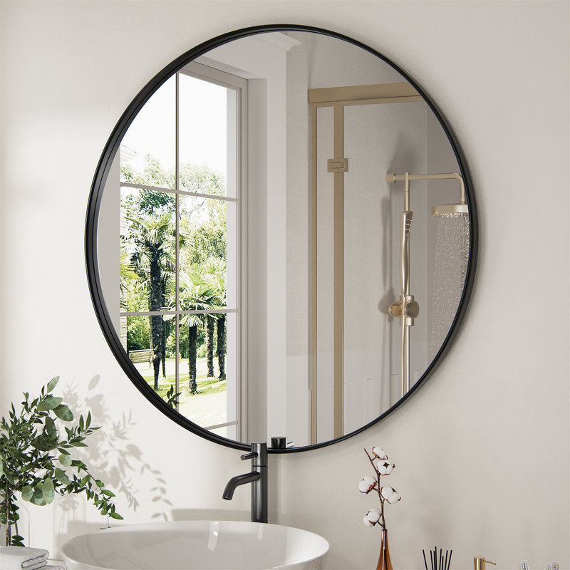 Alysan Round Wall Mirror Accent Vanity Bathroom Circle Mirror for home wall decor,over sink, Black, 30" x 30"